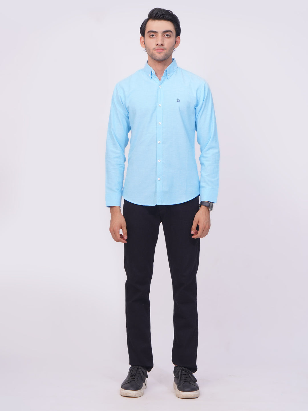 Light Blue Self Button Down Casual Shirt (CSB-174)