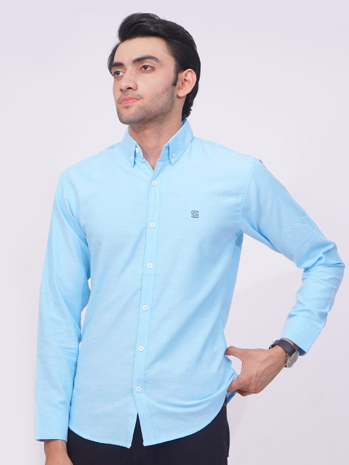 Light Blue Self Button Down Casual Shirt (CSB-174)