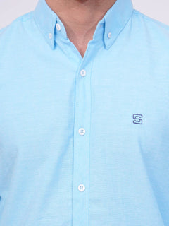 Light Blue Self Button Down Casual Shirt (CSB-174)
