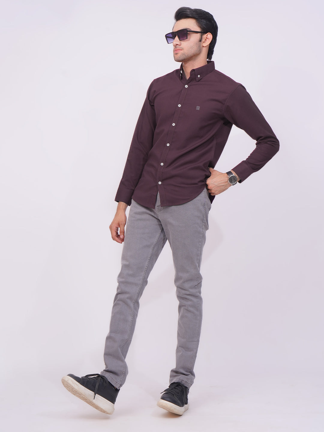 Dark Purple Plain Button Down Casual Shirt (CSB-175)