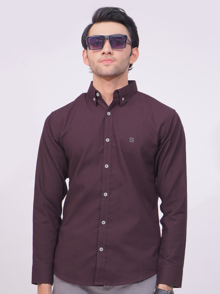 Dark Purple Plain Button Down Casual Shirt (CSB-175)