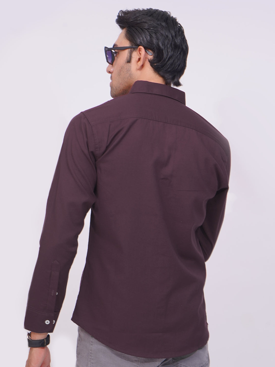 Dark Purple Plain Button Down Casual Shirt (CSB-175)