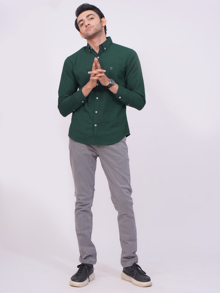 Bottle Green Self Button Down Casual Shirt (CSB-176)