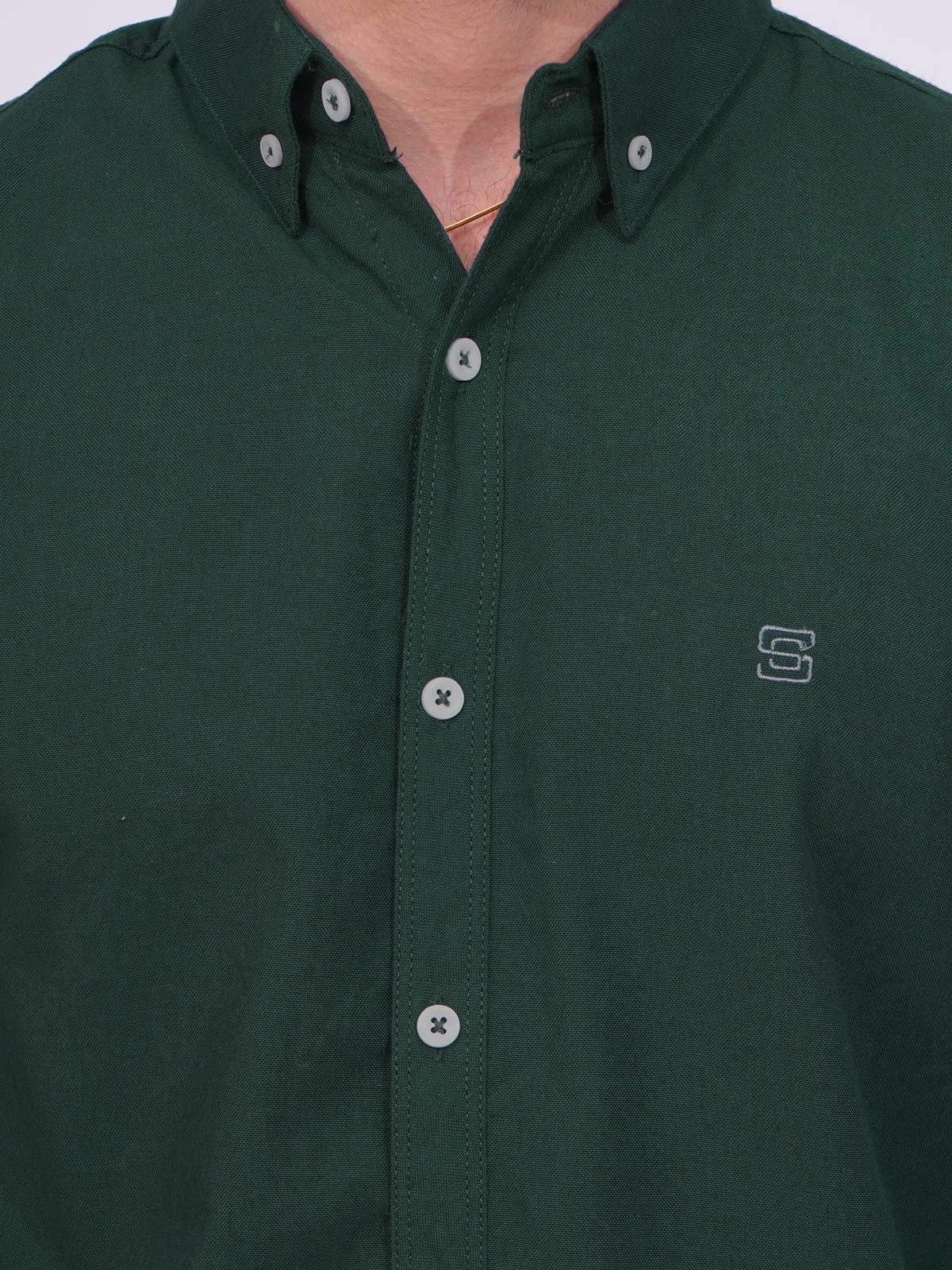 Bottle Green Self Button Down Casual Shirt (CSB-176)