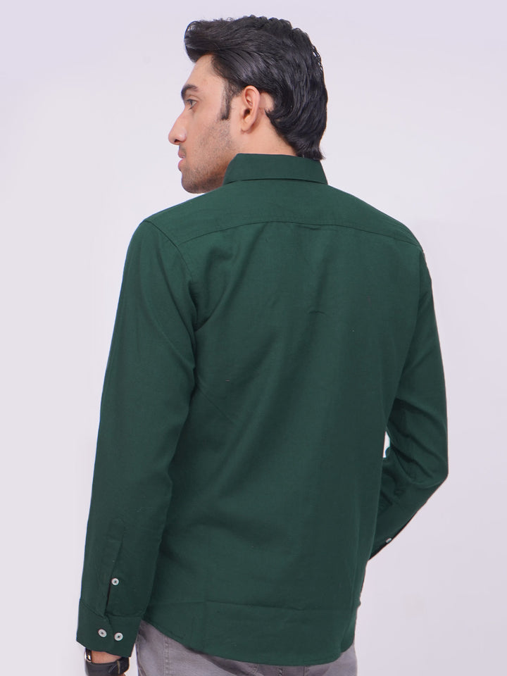 Bottle Green Self Button Down Casual Shirt (CSB-176)