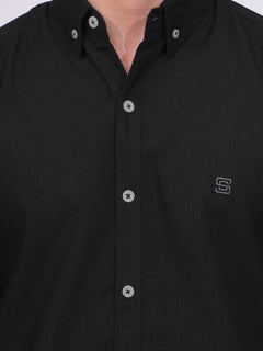 Black Plain Button Down Casual Shirt (CSB-177)