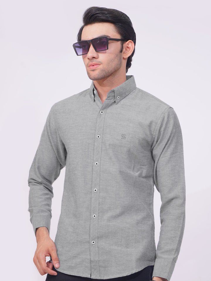 Grey Self Button Down Casual Shirt (CSB-182)