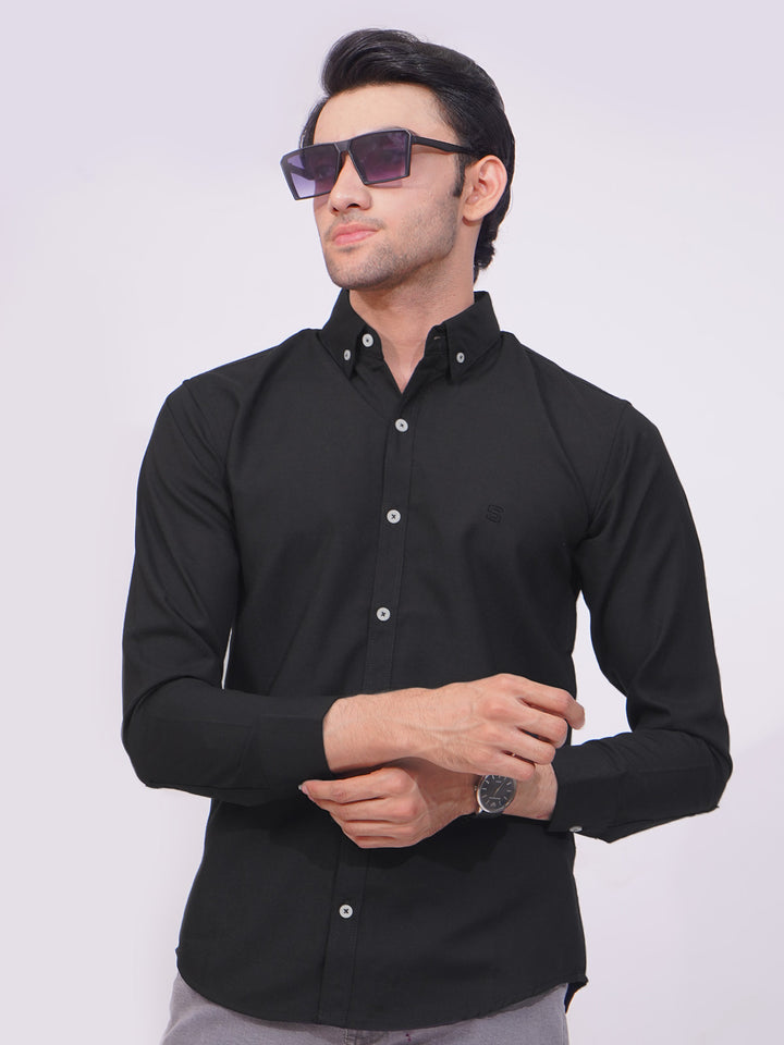 Black Plain Button Down Casual Shirt (CSB-186)