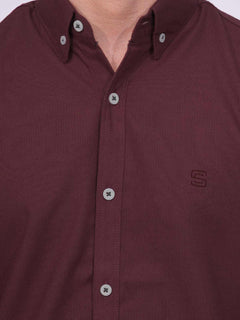 Maroon Plain Button Down Casual Shirt (CSB-187)