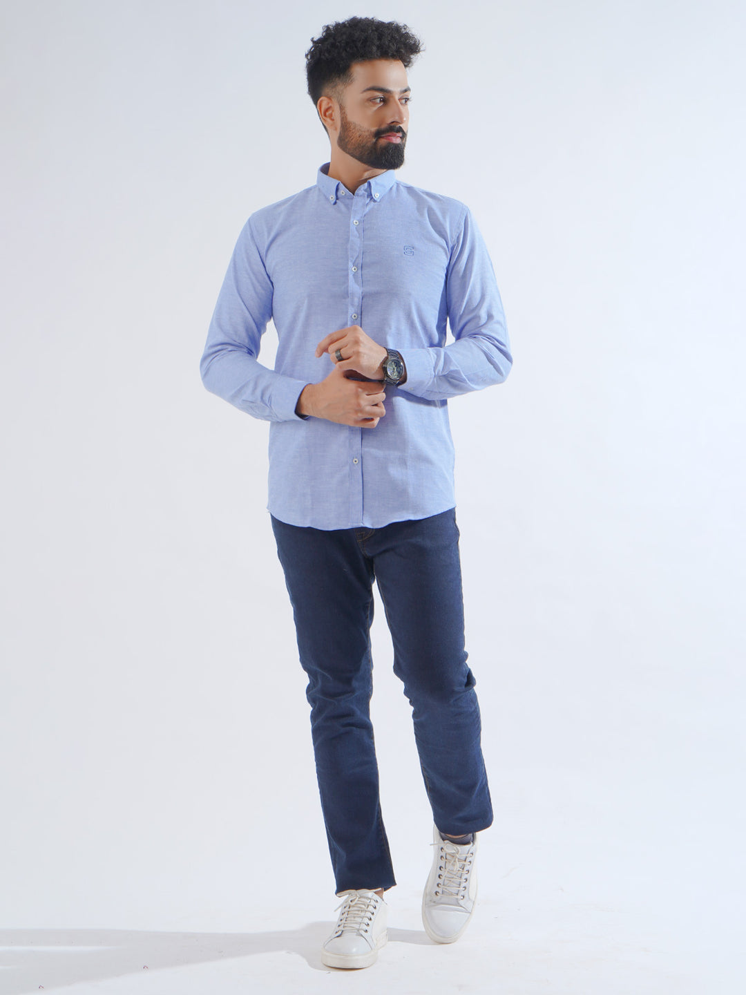 Blue Self Button Down Casual Shirt (CSB-192)