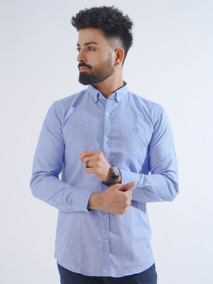 Blue Self Button Down Casual Shirt (CSB-192)