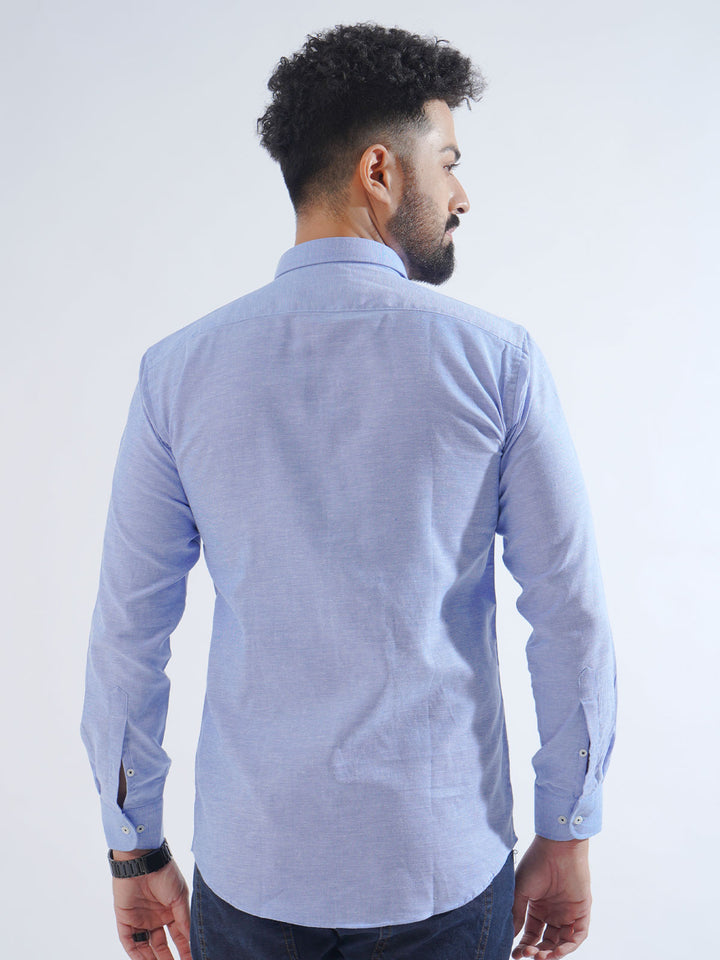 Blue Self Button Down Casual Shirt (CSB-192)