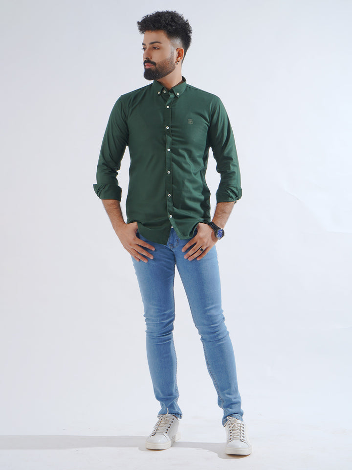 Bottle Green Plain Button Down Casual Shirt (CSB-195)