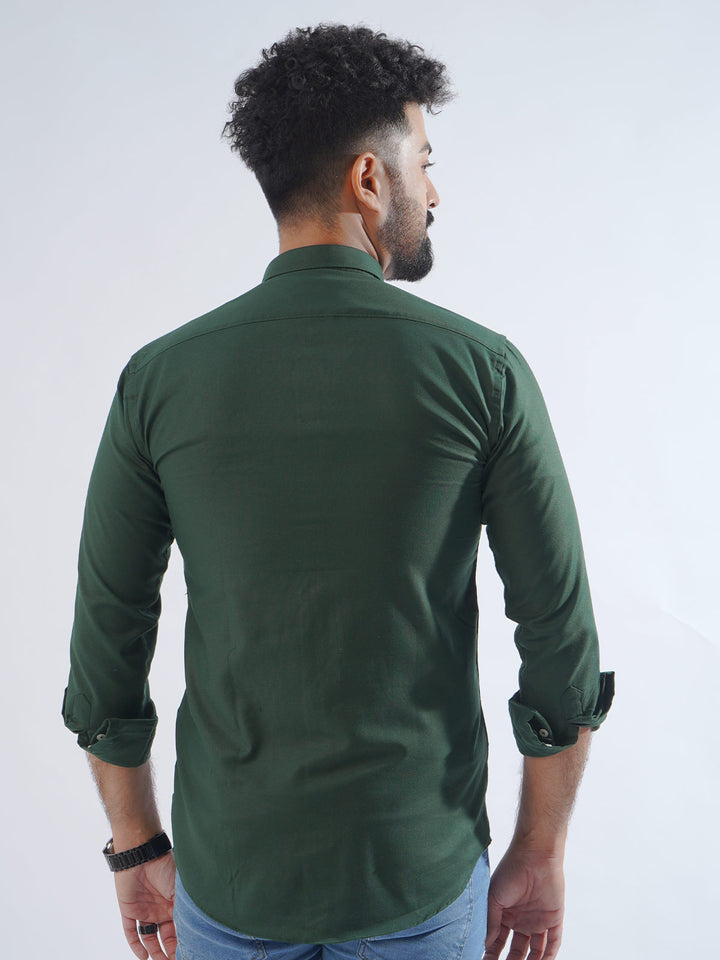 Bottle Green Plain Button Down Casual Shirt (CSB-195)