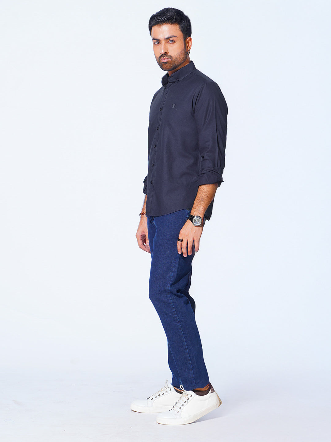 Navy Blue Plain Button Down Casual Shirt (CSB-196)