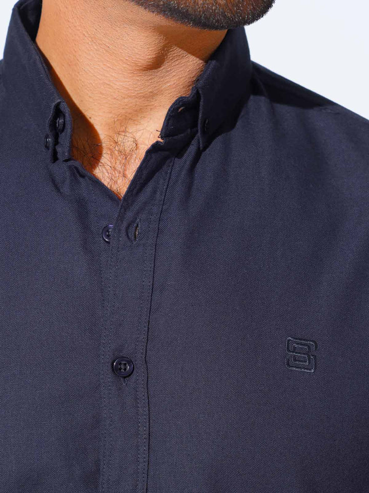 Navy Blue Plain Button Down Casual Shirt (CSB-196)