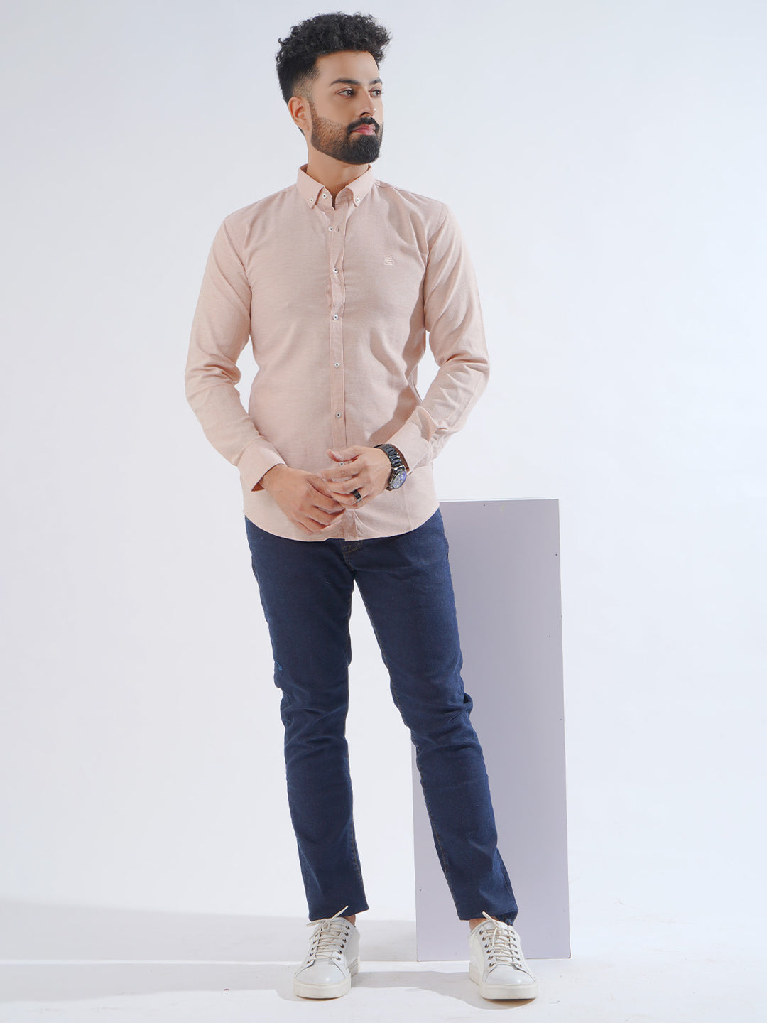 Peach Self Button Down Casual Shirt (CSB-197)