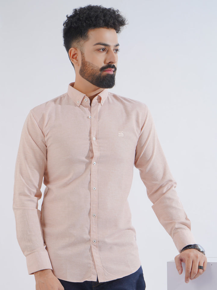 Peach Self Button Down Casual Shirt (CSB-197)