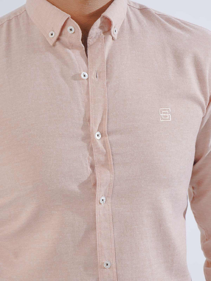 Peach Self Button Down Casual Shirt (CSB-197)