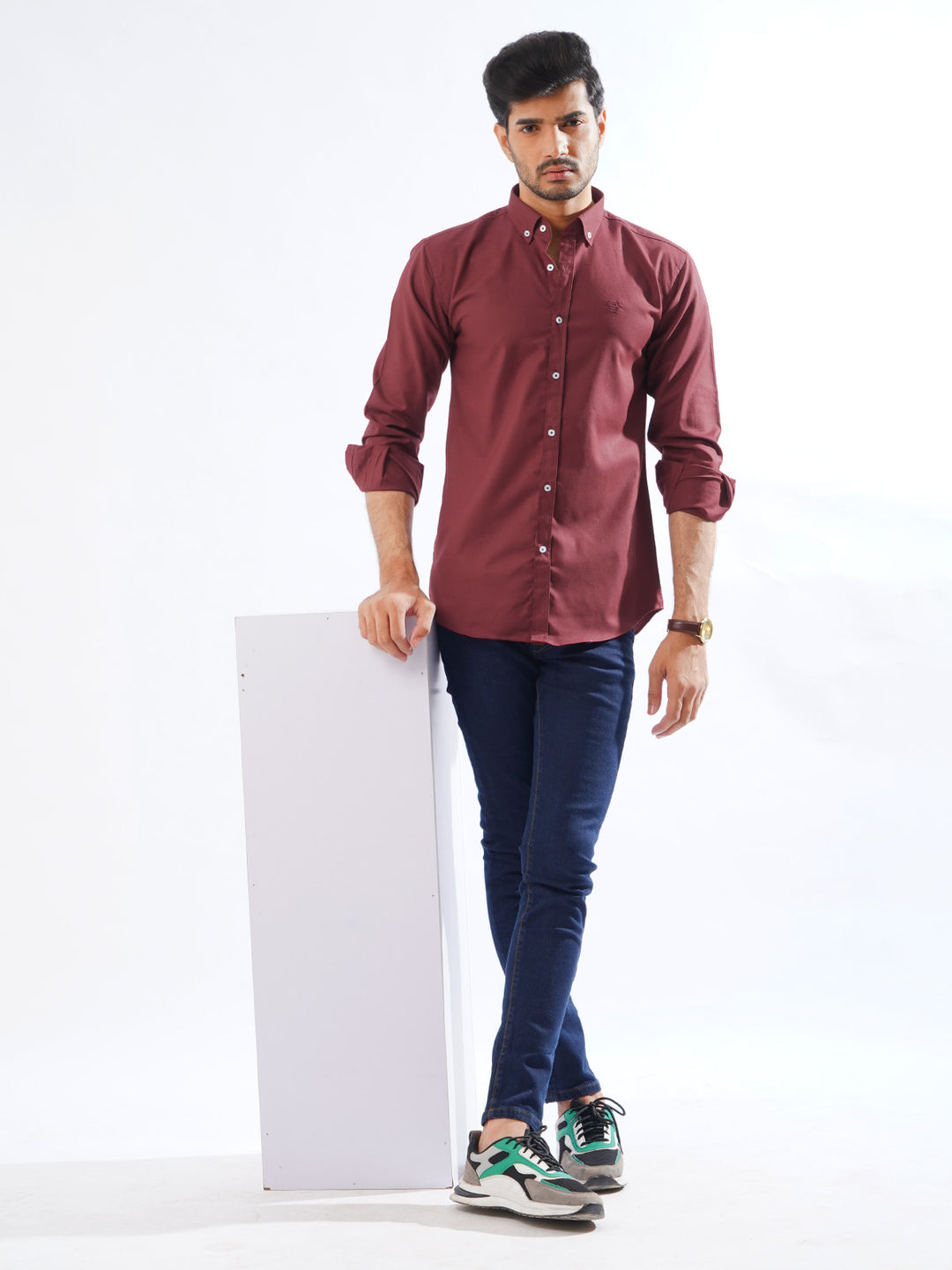 Maroon Plain Button Down Casual Shirt (CSB-203)