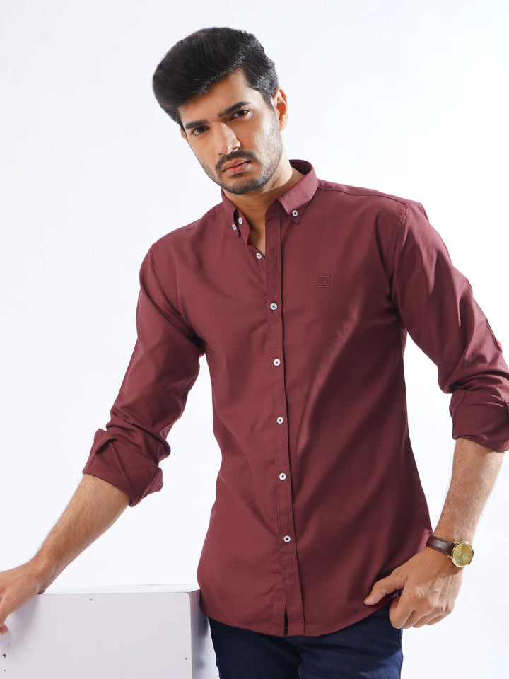 Maroon Plain Button Down Casual Shirt (CSB-203)