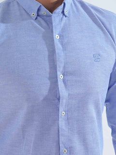 Light Blue Self Button Down Casual Shirt (CSB-204)