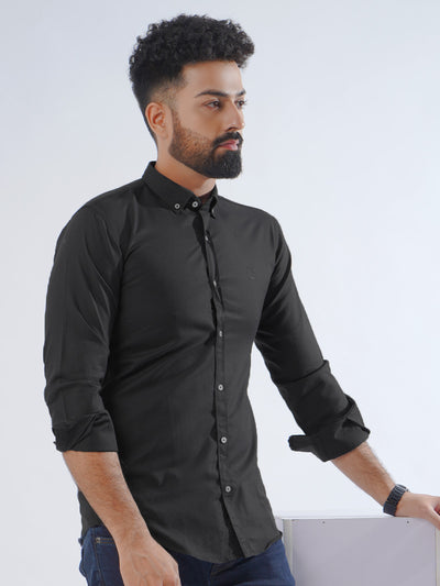 Black Plain Button Down Casual Shirt (CSB-205)