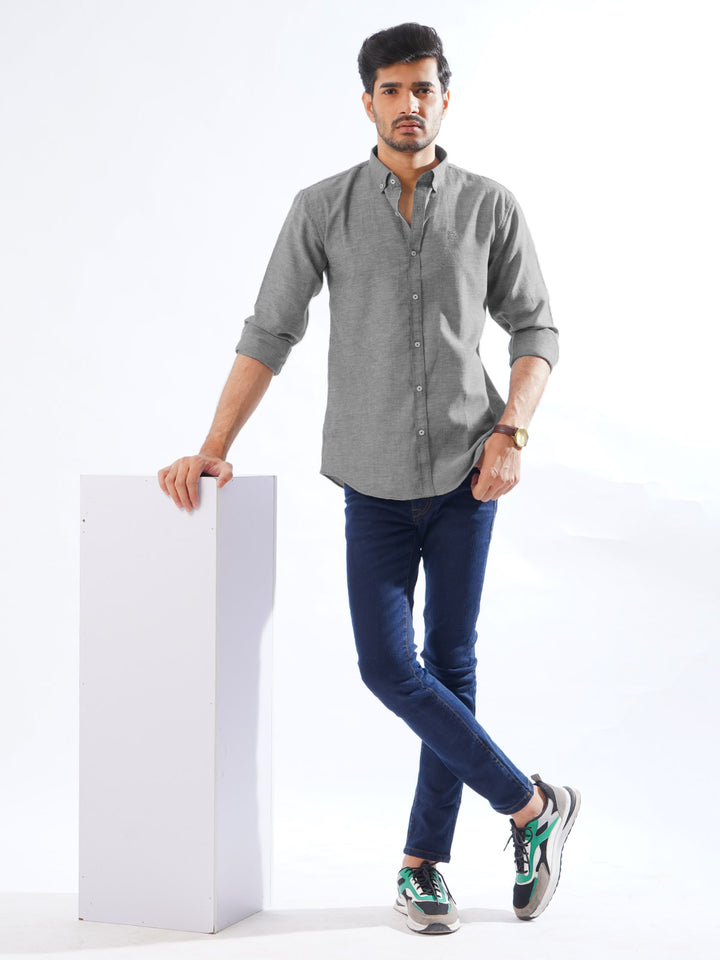 Grey Self Button Down Casual Shirt (CSB-206)