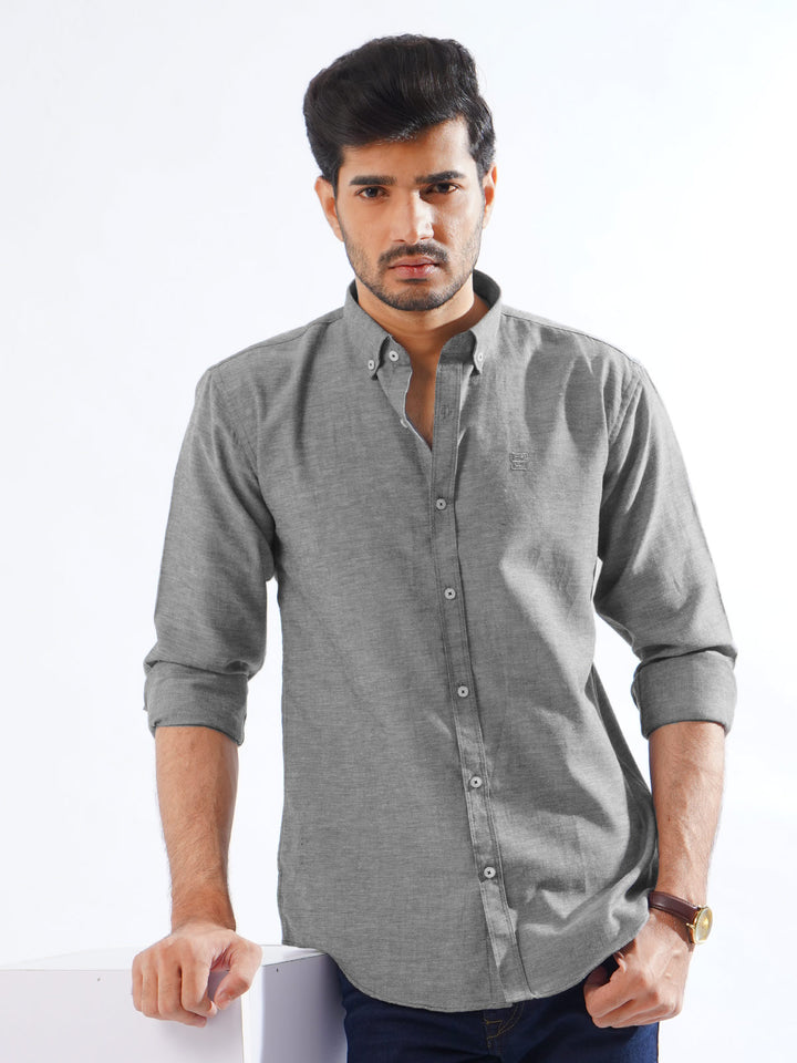 Grey Self Button Down Casual Shirt (CSB-206)