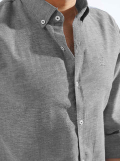 Grey Self Button Down Casual Shirt (CSB-206)