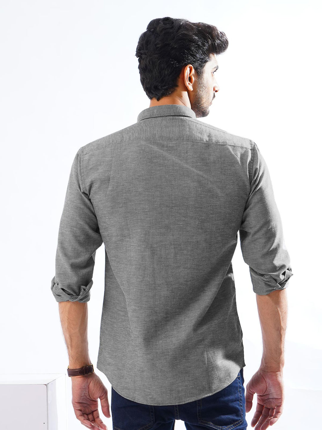 Grey Self Button Down Casual Shirt (CSB-206)