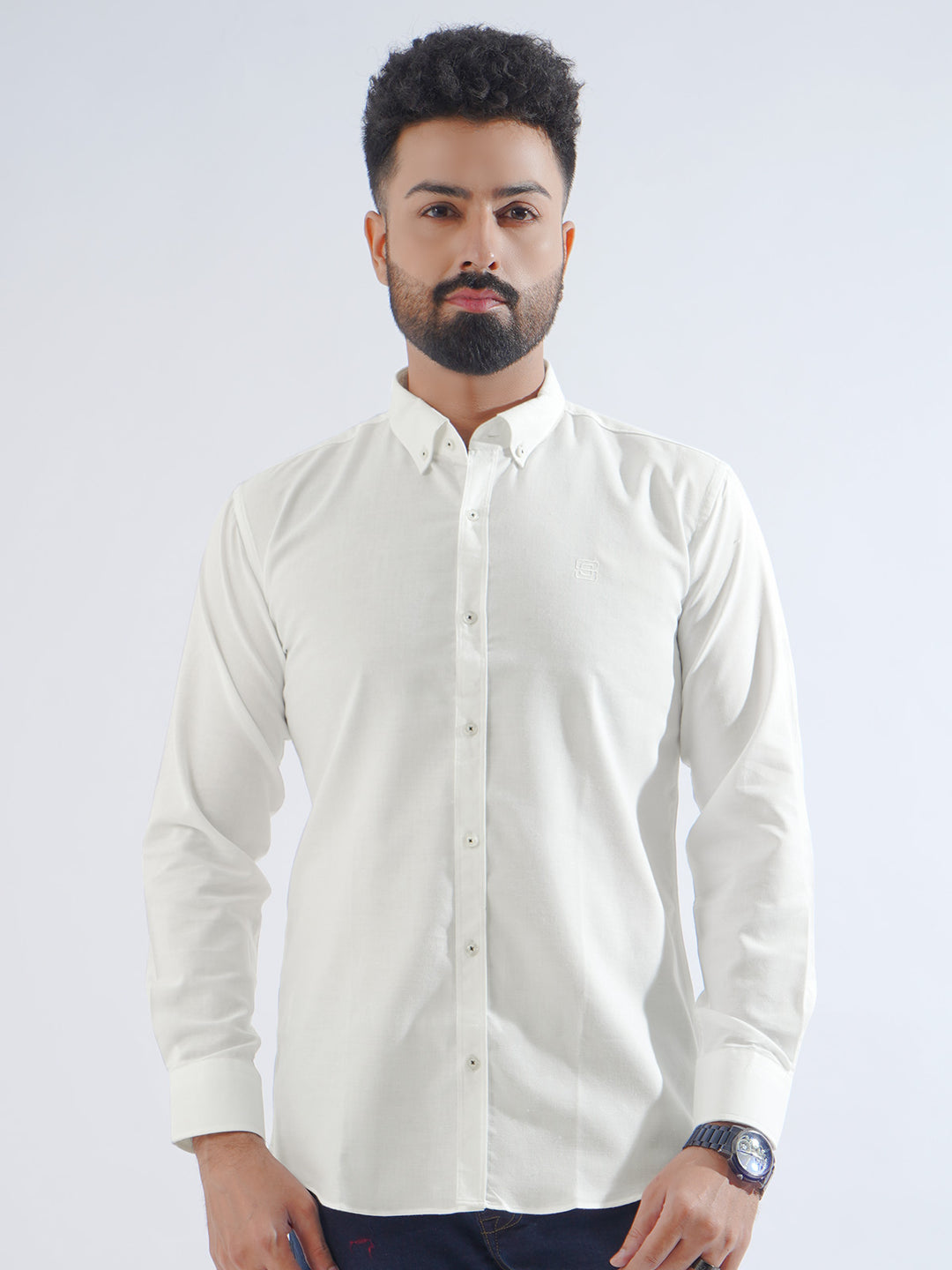 White Plain Button Down Casual Shirt (CSB-208)