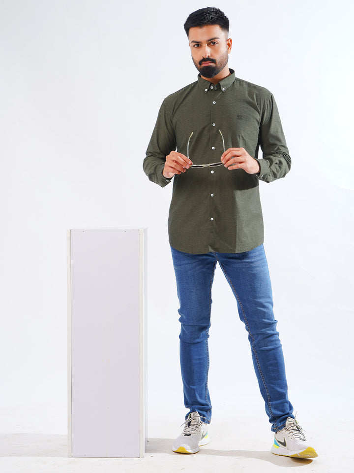 Olive Self Button Down Casual Shirt (CSB-209)