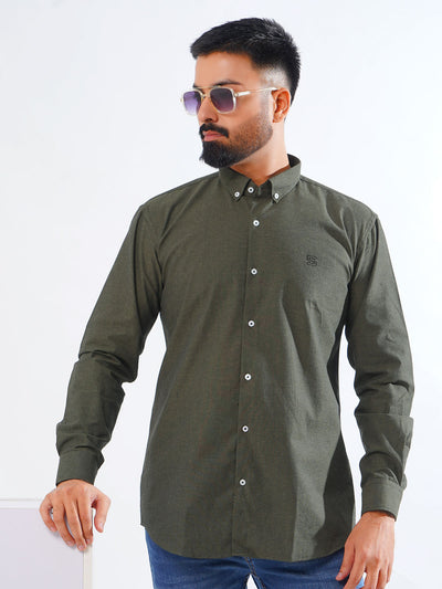 Olive Self Button Down Casual Shirt (CSB-209)