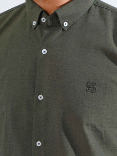 Olive Self Button Down Casual Shirt (CSB-209)