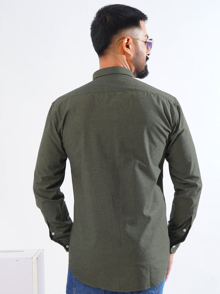 Olive Self Button Down Casual Shirt (CSB-209)