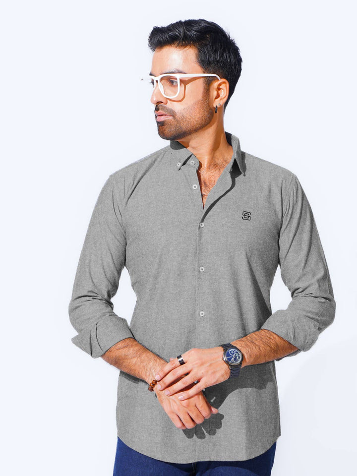 Dark Grey Self Button Down Casual Shirt (CSB-210)