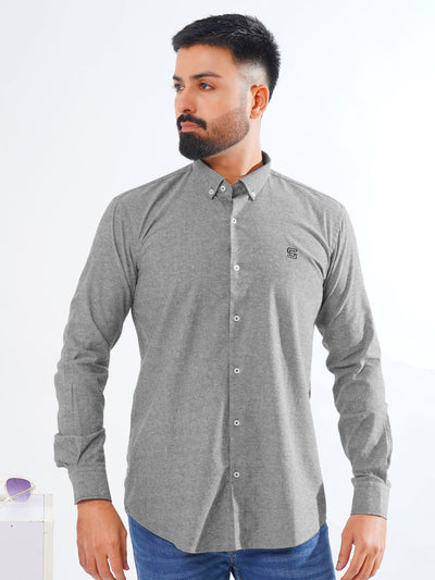 Dark Grey Self Button Down Casual Shirt (CSB-210)