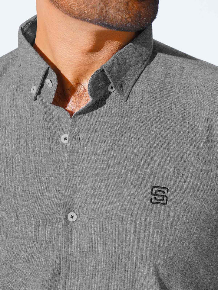 Dark Grey Self Button Down Casual Shirt (CSB-210)