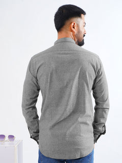 Dark Grey Self Button Down Casual Shirt (CSB-210)