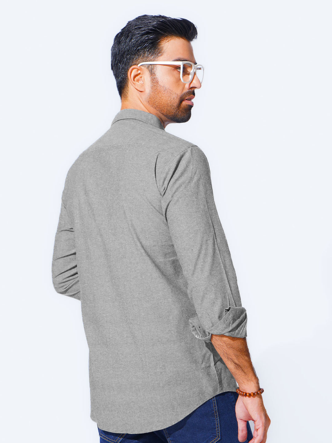 Dark Grey Self Button Down Casual Shirt (CSB-210)