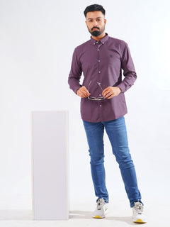 Purple Self Button Down Casual Shirt (CSB-211)