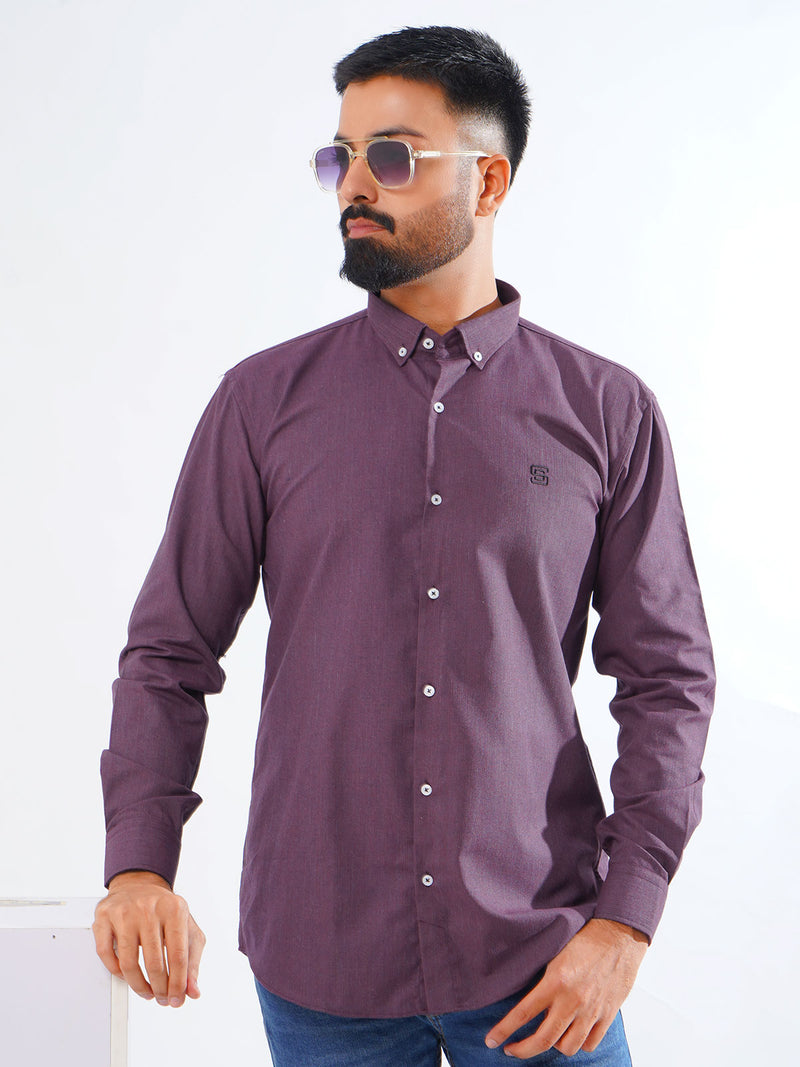 Purple Self Button Down Casual Shirt (CSB-211)