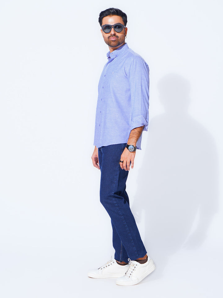 Blue Self Button Down Casual Shirt (CSB-212)