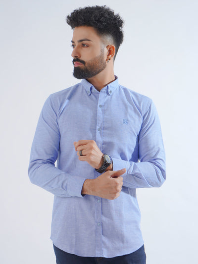 Blue Self Button Down Casual Shirt (CSB-212)