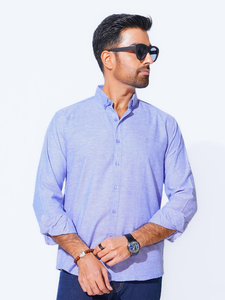 Blue Self Button Down Casual Shirt (CSB-212)