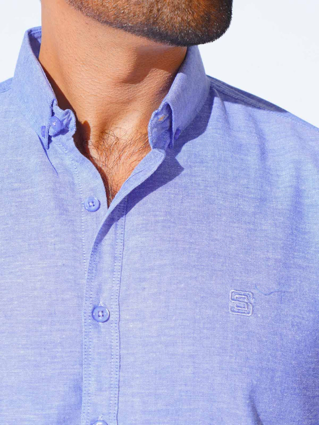 Blue Self Button Down Casual Shirt (CSB-212)