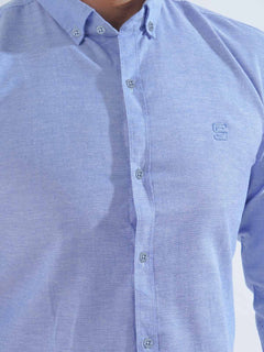 Blue Self Button Down Casual Shirt (CSB-212)