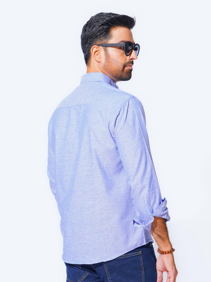 Blue Self Button Down Casual Shirt (CSB-212)