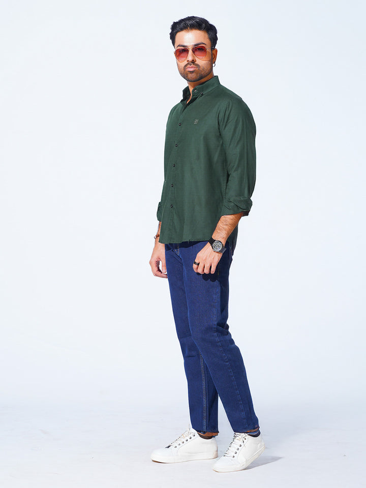 Bottle Green Plain Button Down Casual Shirt (CSB-213)